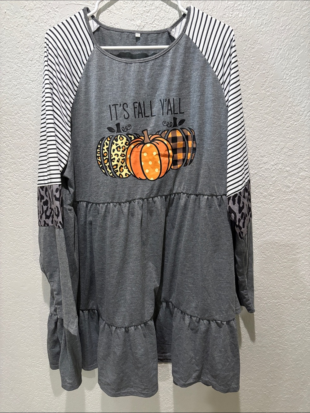 Grey Long-Sleeve Fall Pumpkin Tunic Dress